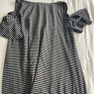 Black stripped cold shoulder dress